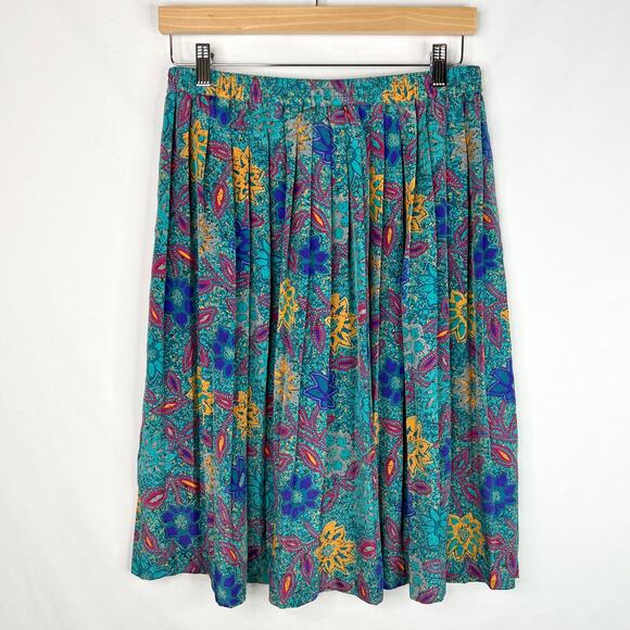 Vintage Alfred Dunner Funky Floral Pleated Midi Skirt 14 - Picture 1 of 5